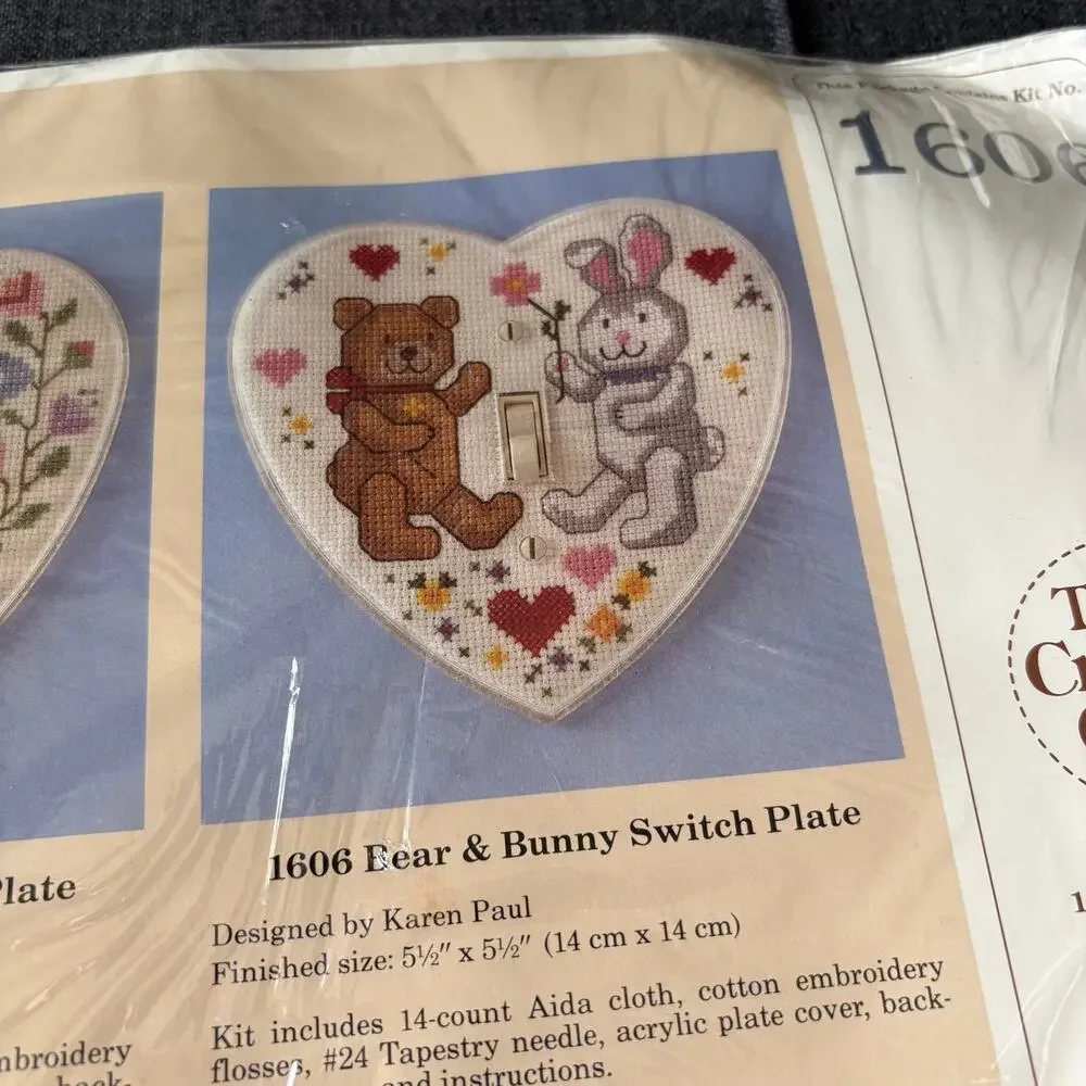 Bear & Bunny Switch Plate Vintage Counted Cross Stitch Kit The Creative Circle